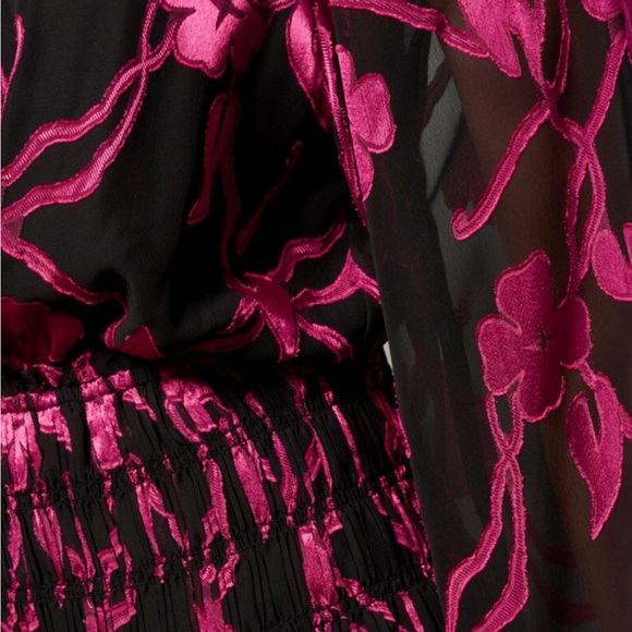 women’s long sleeve flower print, black and pink dress - Picture 5 of 6